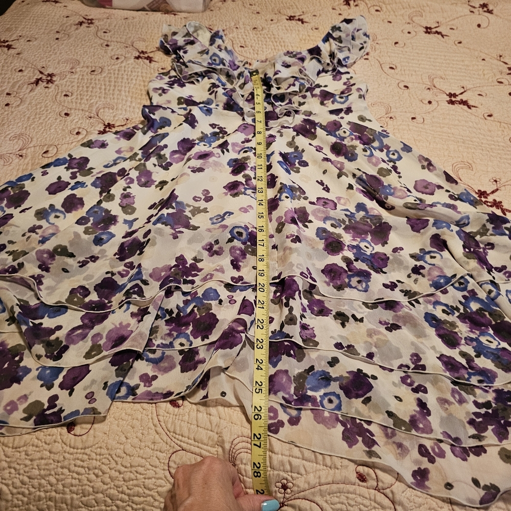 Lauren Conrad Ruffle Mini Dress Romantic Floral Water Color Print Womens Size 6 - Picture 14 of 16